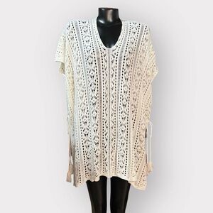 P165 NEW XL Crochet Lace Swimsuit Cover-Up White Minimalist Beach Vaca Auction